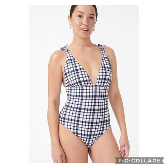 J. Crew Swim J Crew Classic Navy And White One Piece Swimsuit With
